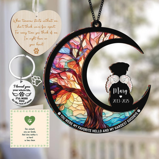 Netecom Rottweiler Dog Memorial Suncatcher Gift – Personalized Pet Loss Ornament, Bereavement Keychain and Sympathy Card Remembrance Set