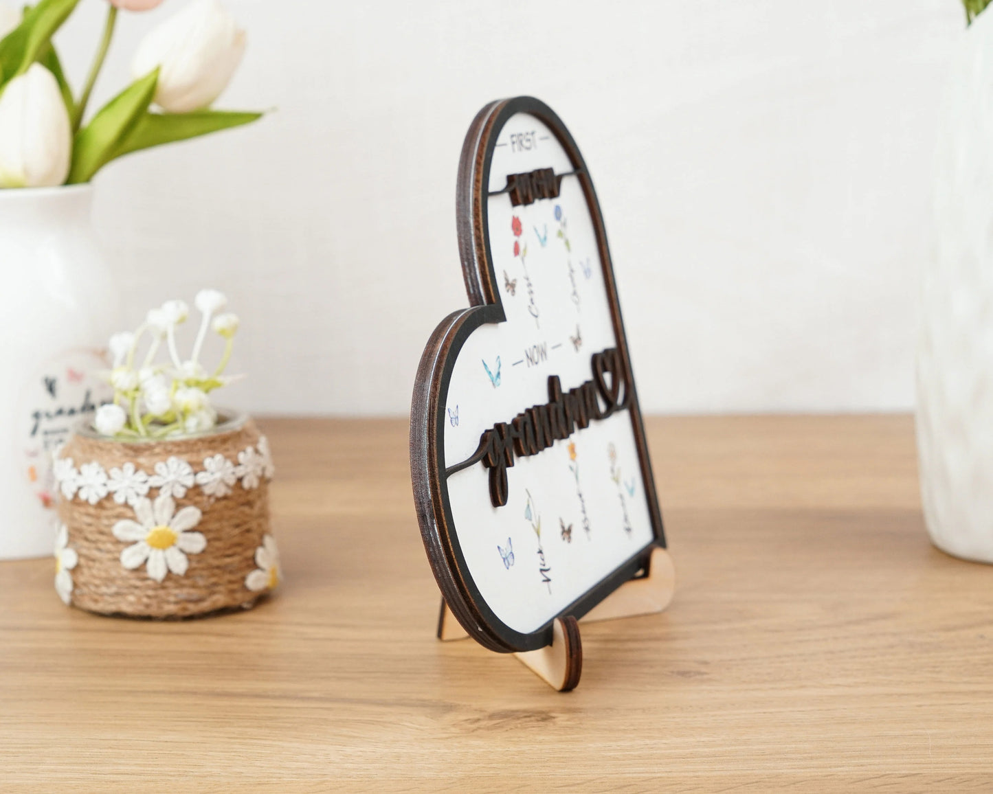 Netecom Personalized Birth Month Flower Wooden Sign Custom Mother's Day Gift for Mom & Nana First Mom Now Grandma Sign Grandmother's Garden Decor Custom Gift for Mom
