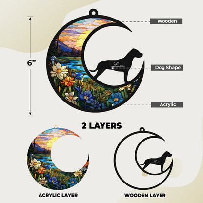 Netecom 6" Dogo Argentino Memorial Suncatcher – Personalized Pet Loss Gift, Dog Remembrance Ornament, Dog on Moon Light Catcher, Sympathy Car Hanging