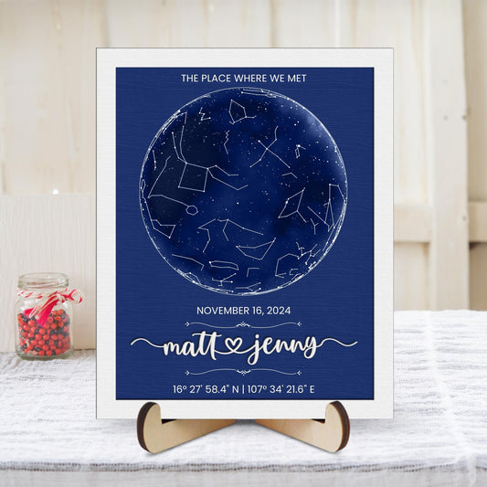 Netecom Personalized Star Map Wooden Frame Custom Constellation Print by Date Night We Met Anniversary Gift Engagement Wedding Keepsake