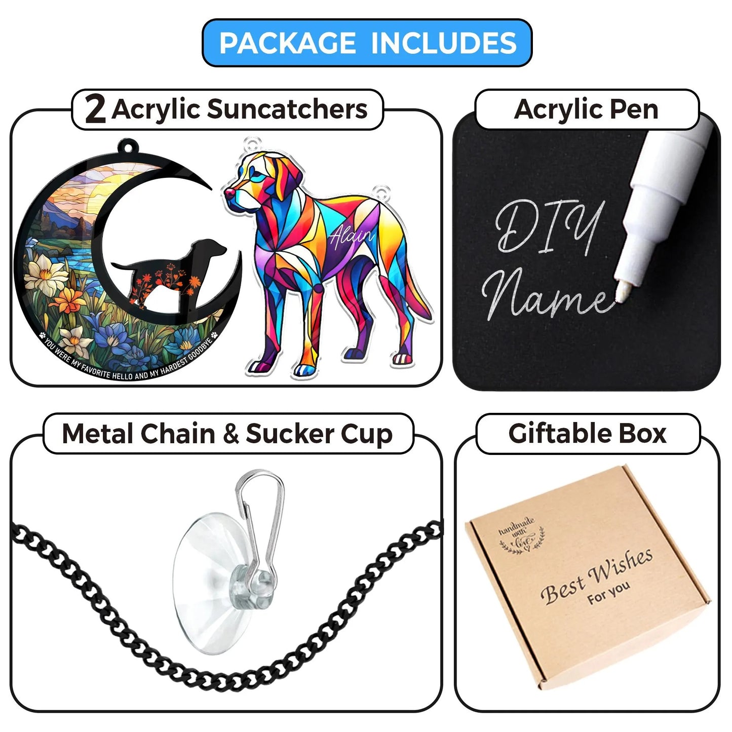 Netecom Combo 2 Labrador Retriever Memorial Suncatchers – Dog Remembrance Keepsake, Loss of Dog Memorial Ornament, Labrador Decor, Window Hanging