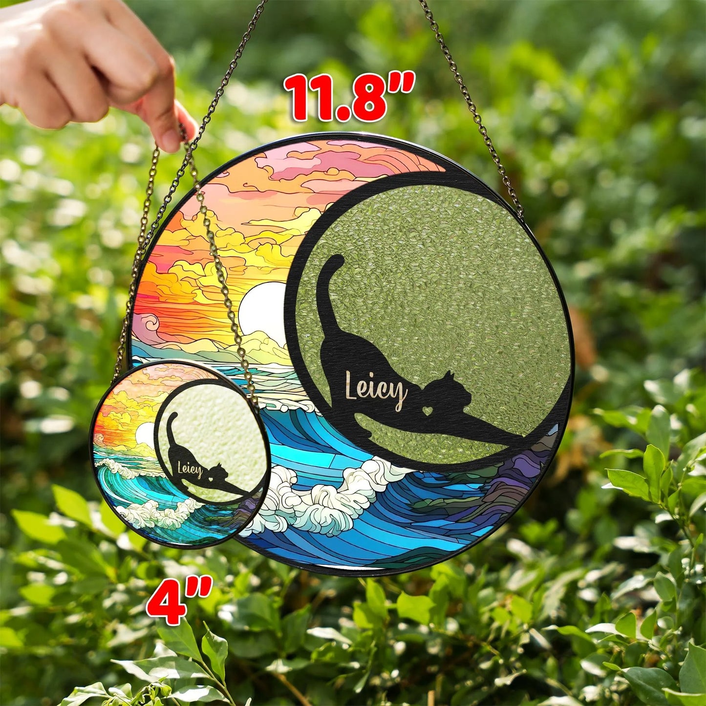 Netecom Personalized Cat Memorial Suncatcher – Stained Glass Look Pet Remembrance Ornament, Rainbow Bridge Window Hanging, Cat Mom Gift