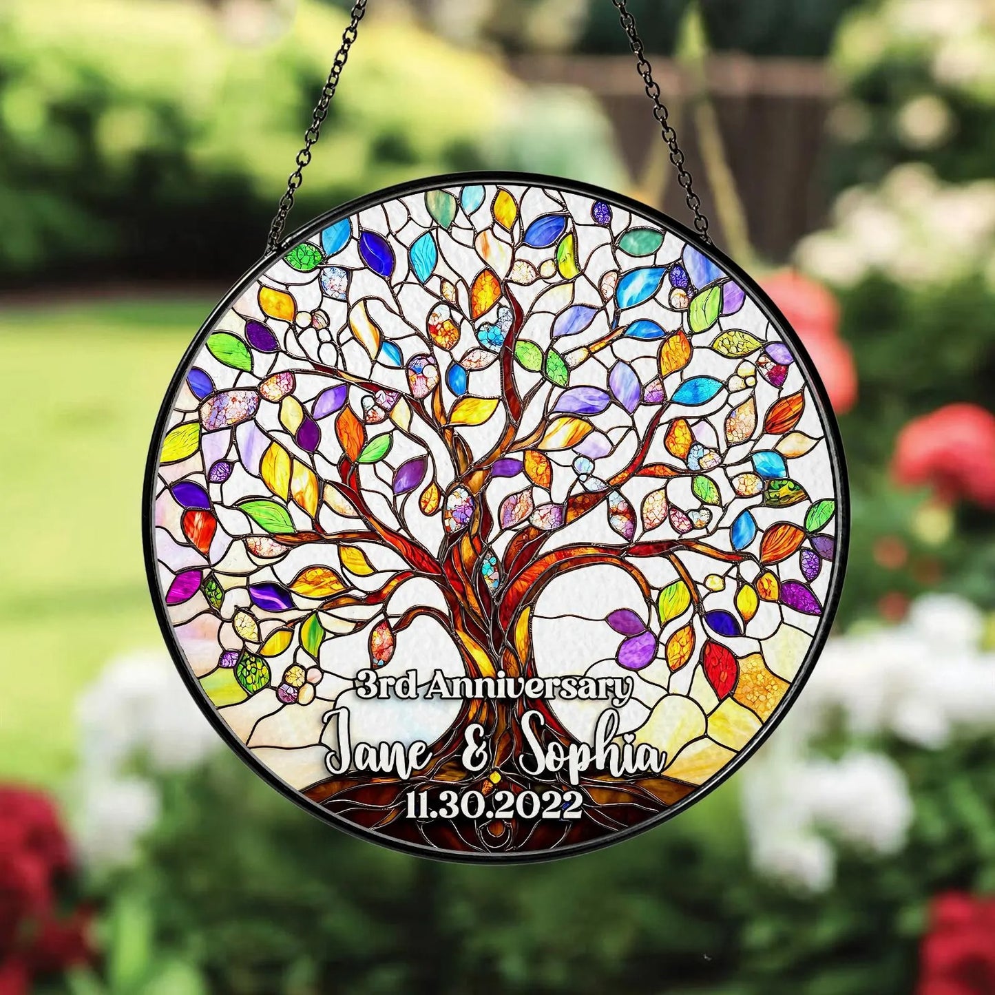Netecom Personalized 50th Anniversary Tree of Life Suncatcher – Golden Wedding Window Hanging, Custom Tree of Life Glass Gift for Couples Parents Grandma Grandpa
