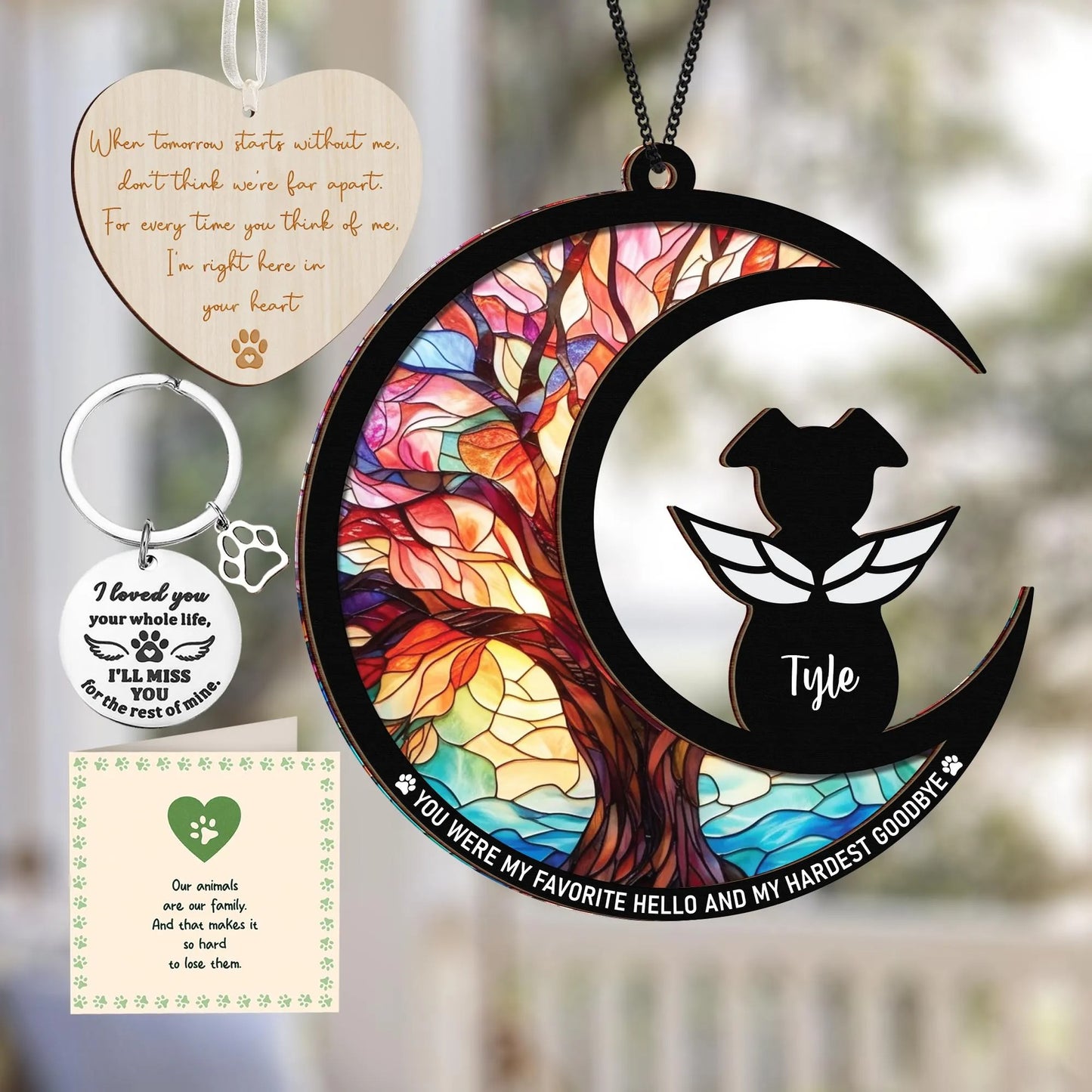 Netecom Custom Dog Memorial Suncatcher – Personalized Pet Loss Gift, Dog Paw Sympathy Keychain, You Were My Favorite Hello Ornament, Dog Mom Sympathy Gift