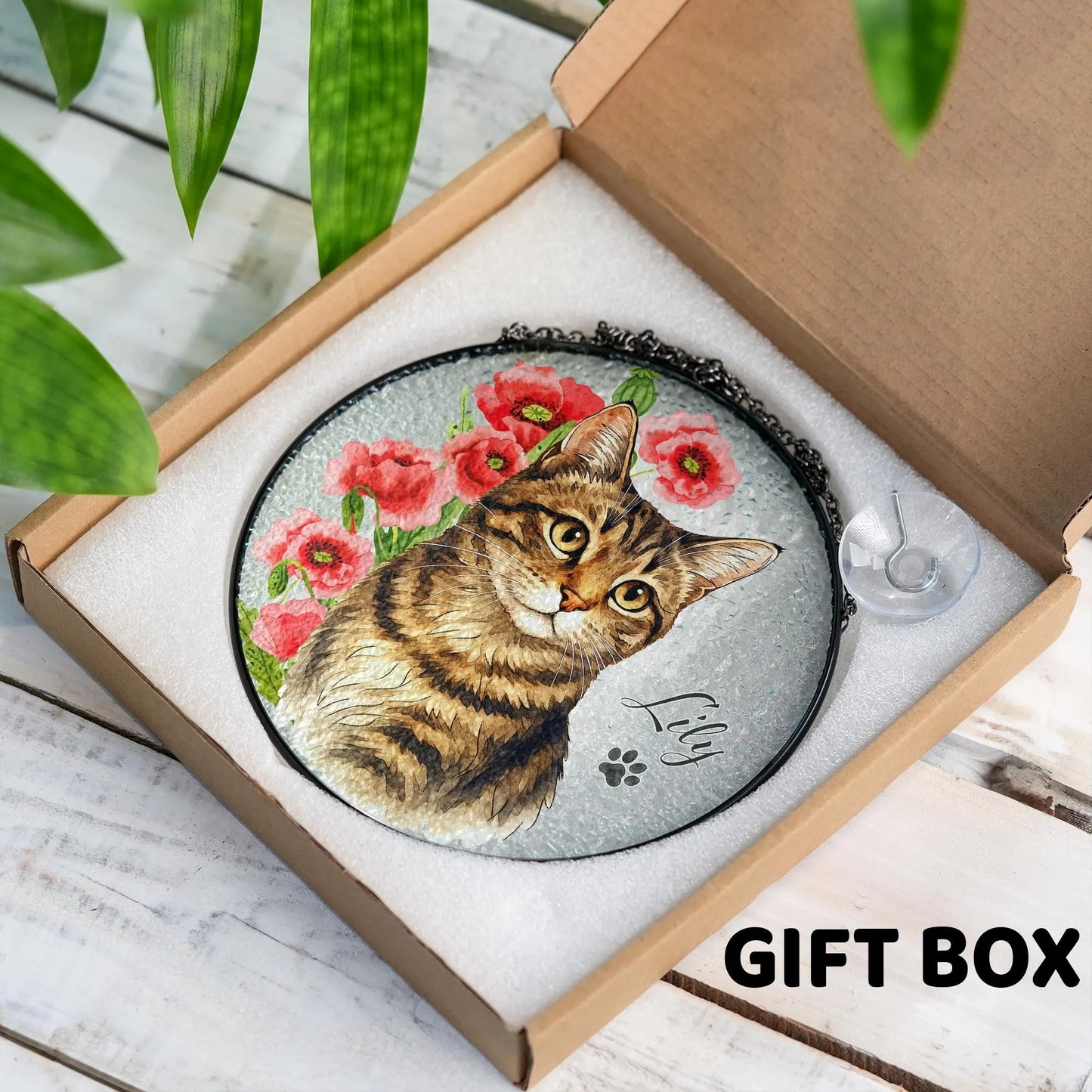 Netecom Personalized Pet Portrait Stained Glass Suncatcher – Custom Pet Memorial Gifts for Dogs and Cats, Handmade Pet Sympathy Window Hanging, Pet Remembrance Keepsake