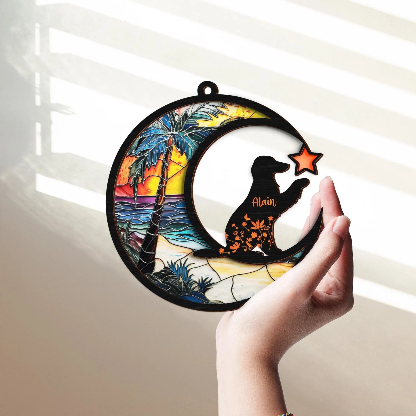 Netecom Personalized Pet Memorial Suncatcher – Dog Cat Loss Sympathy Gift, Custom Name Dog Decor, Pet Remembrance Gift, Pet Loss Memorial Keepsake