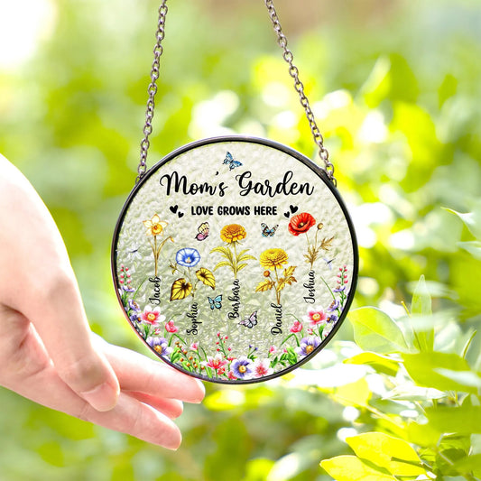 Netecom Personalized Grandma's Garden Suncatcher – Floral Gift for Grandmother, Mother’s Day Window Hanging, Grandkids Decor, Custom Family Keepsake