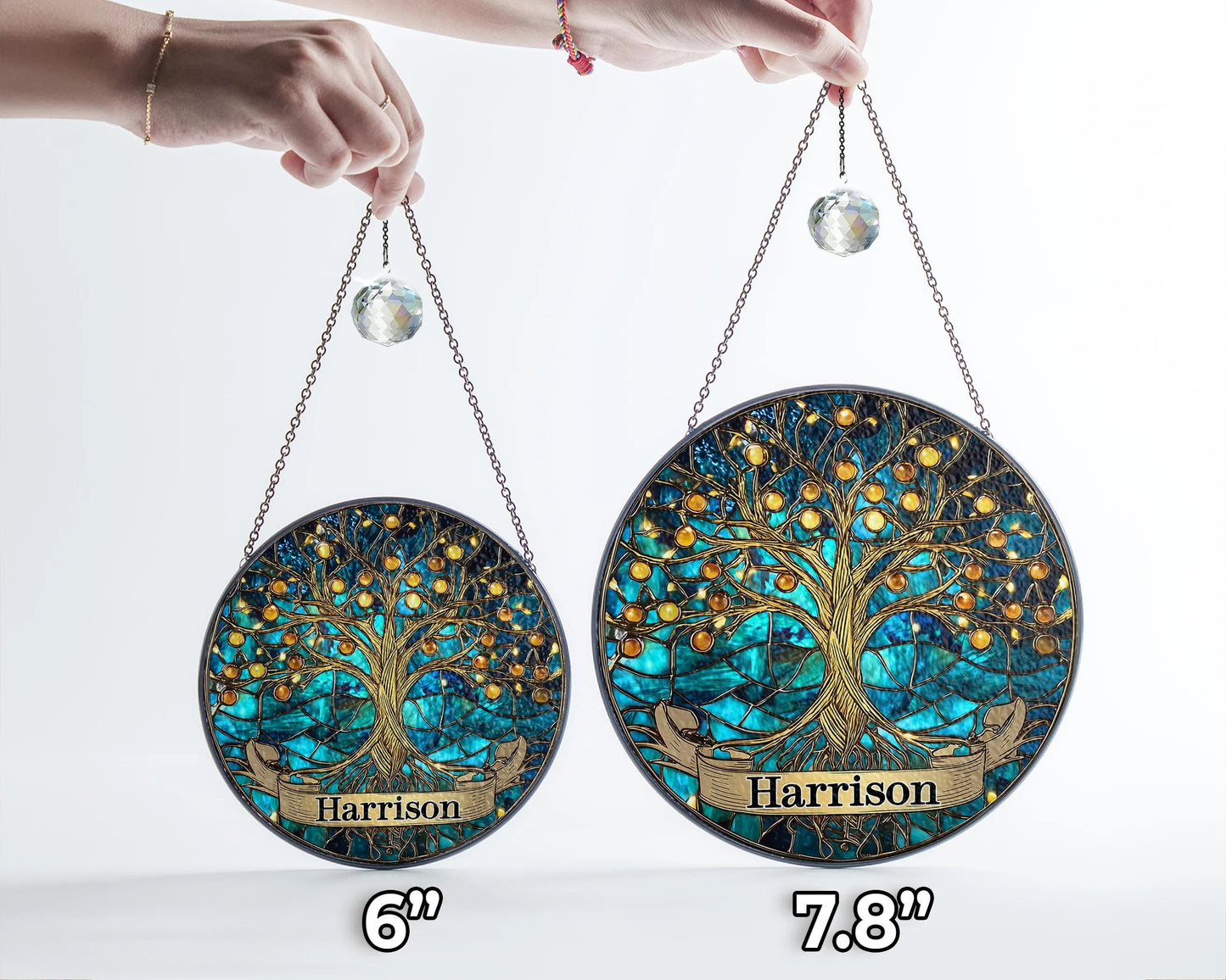 Netecom Personalized Tree of Life Stained Glass Suncatcher – Family Tree Window Hanging, Home Decor, Memorial Gift for Mom Grandma Family