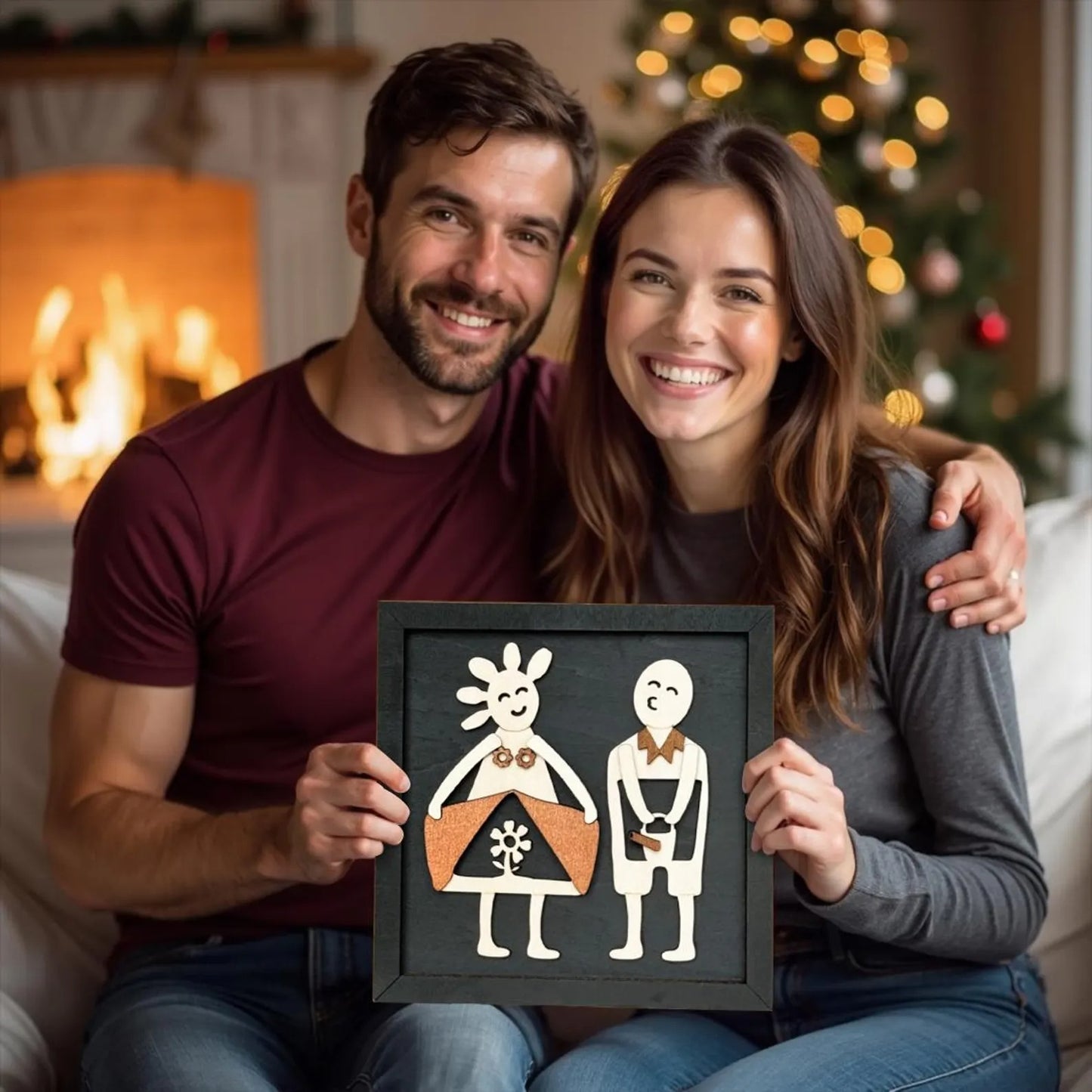 Netecom Personalized Valentine Wooden Sign Funny Couple Gift Custom Names Frame for Boyfriend Husband Wife Romantic Home Decor