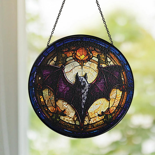Netecom Spooky Bat Stained Glass Suncatcher – Gothic Halloween Window Hanging, Spooky Bat Decor, Halloween Ornament for Gothic Home Decor