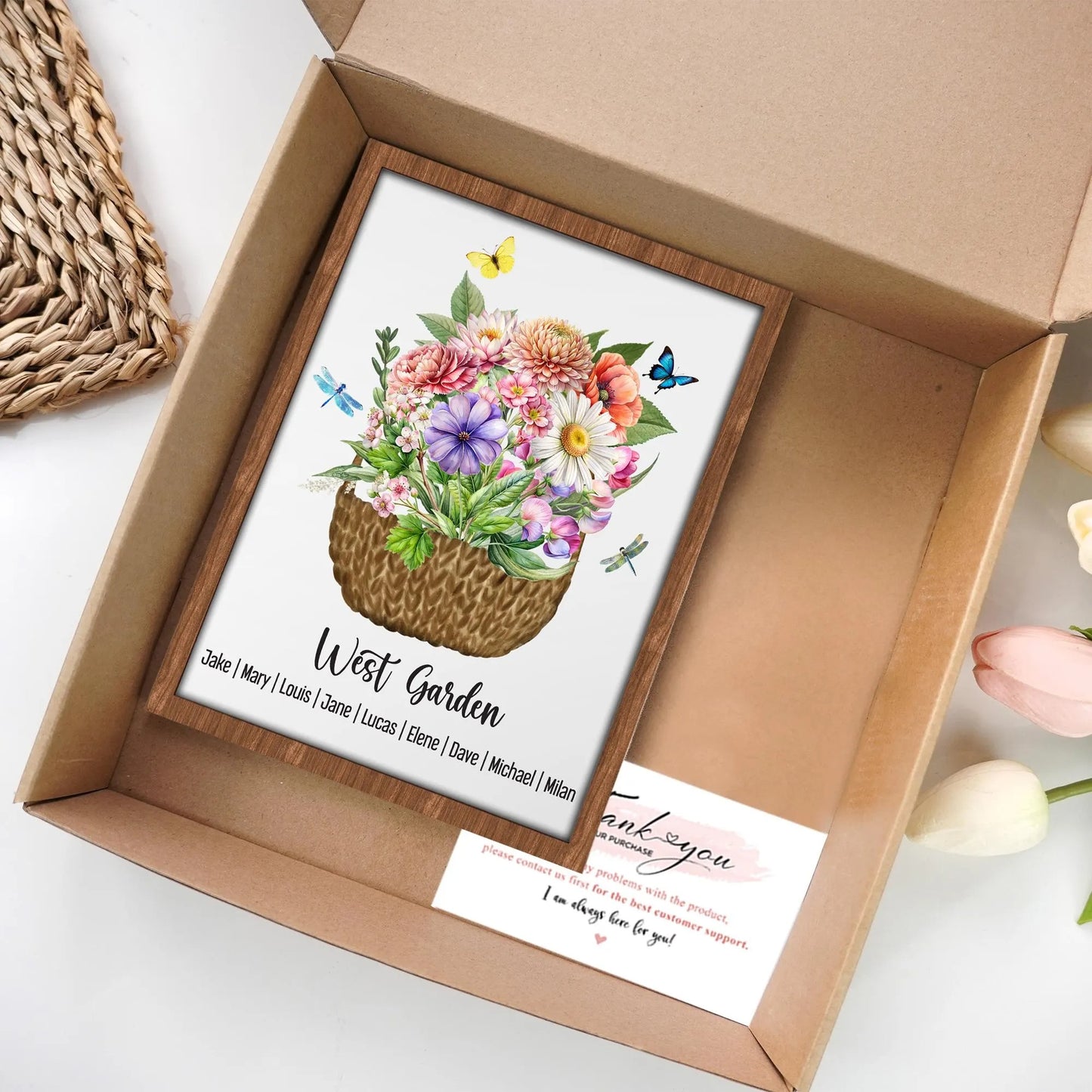 Netecom Personalized Birth Flower Family Wooden Frame Custom Birth Month Garden Sign Mother’s Day Gift for Mom Nana Grandma Wall Art Decor
