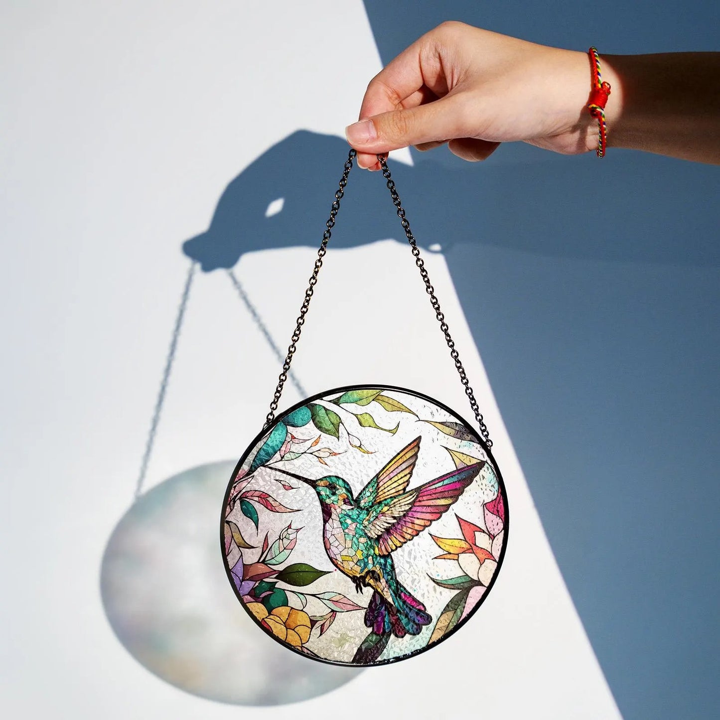 Netecom Hummingbirds and Wild Flowers Stained Glass Suncatcher – Window Hanging Nature Art, Grandma Gift, Light Catcher Wall Decor, Gift for Women Mom