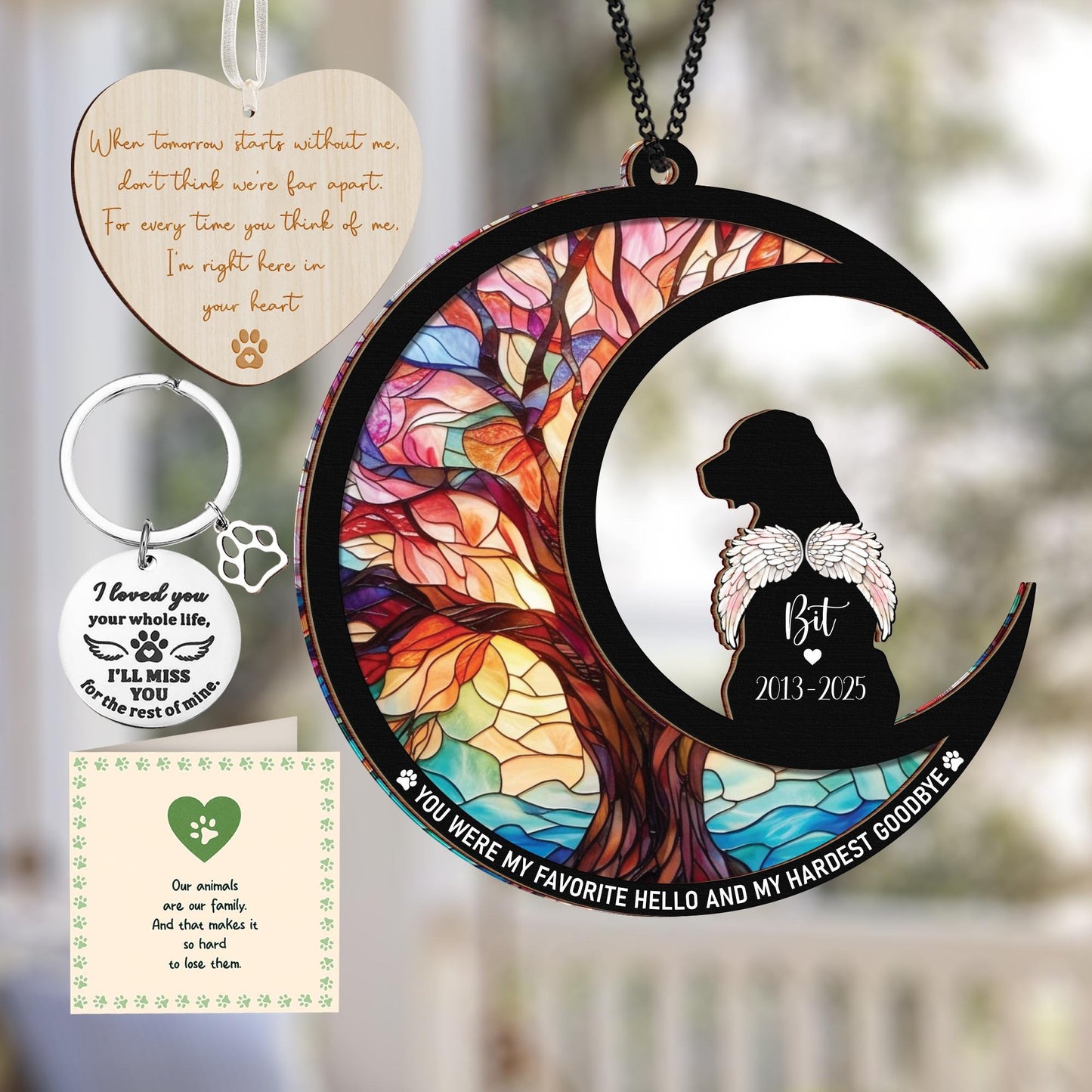 Netecom Beagle Dog Memorial Suncatcher – Pet Loss Ornament, Bereavement Keychain, Sympathy Card, Personalized Pet Memorial Gift