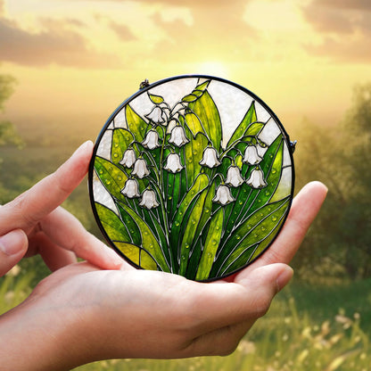 Netecom Lily of the Valley Glass Suncatcher – Spring Flower Ornament, Window Hanging Home Decor, New House Gift for Mom, Nana Mother