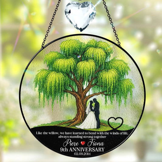 Netecom 9th Anniversary Willow Stained Glass Suncatcher – Personalized Willow Tree Gift, Romantic Keepsake for Couple, Love Anniversary Ornament