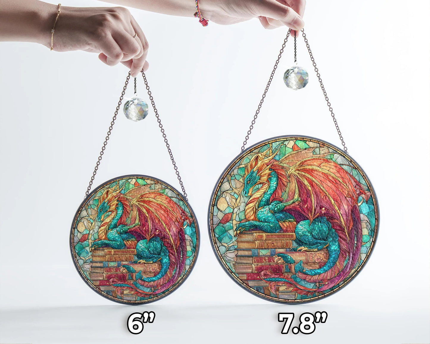 Netecom Fantasy Dragon Book Stained Glass Suncatcher – Magical Window Hanging for Book Lovers, Fantasy Fans, Book Clubs