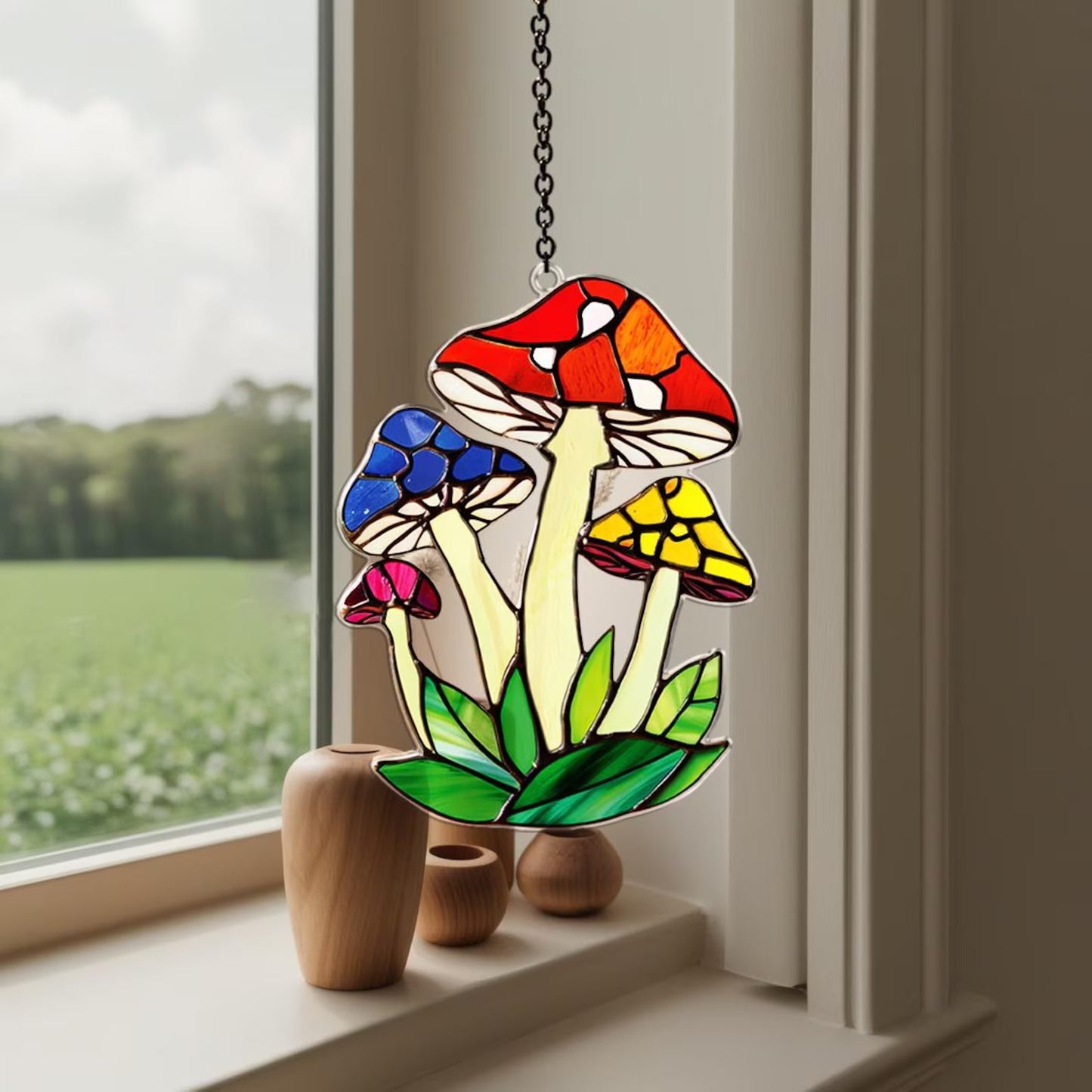 Netecom Mushroom Suncatcher Acrylic Window Hanging, Fly Mushroom Wall Art Decor, Flat 2D Plant Suncatcher, Mushroom Home Decor Gift
