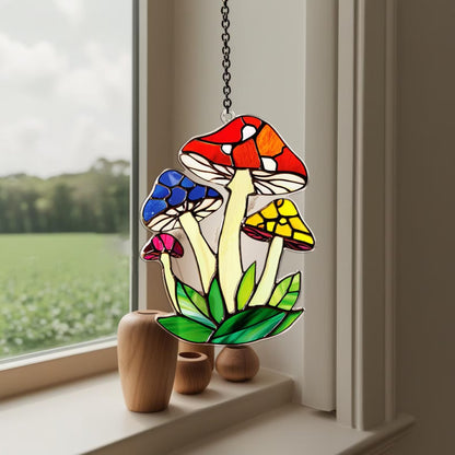 Netecom Mushroom Suncatcher Acrylic Window Hanging, Fly Mushroom Wall Art Decor, Flat 2D Plant Suncatcher, Mushroom Home Decor Gift