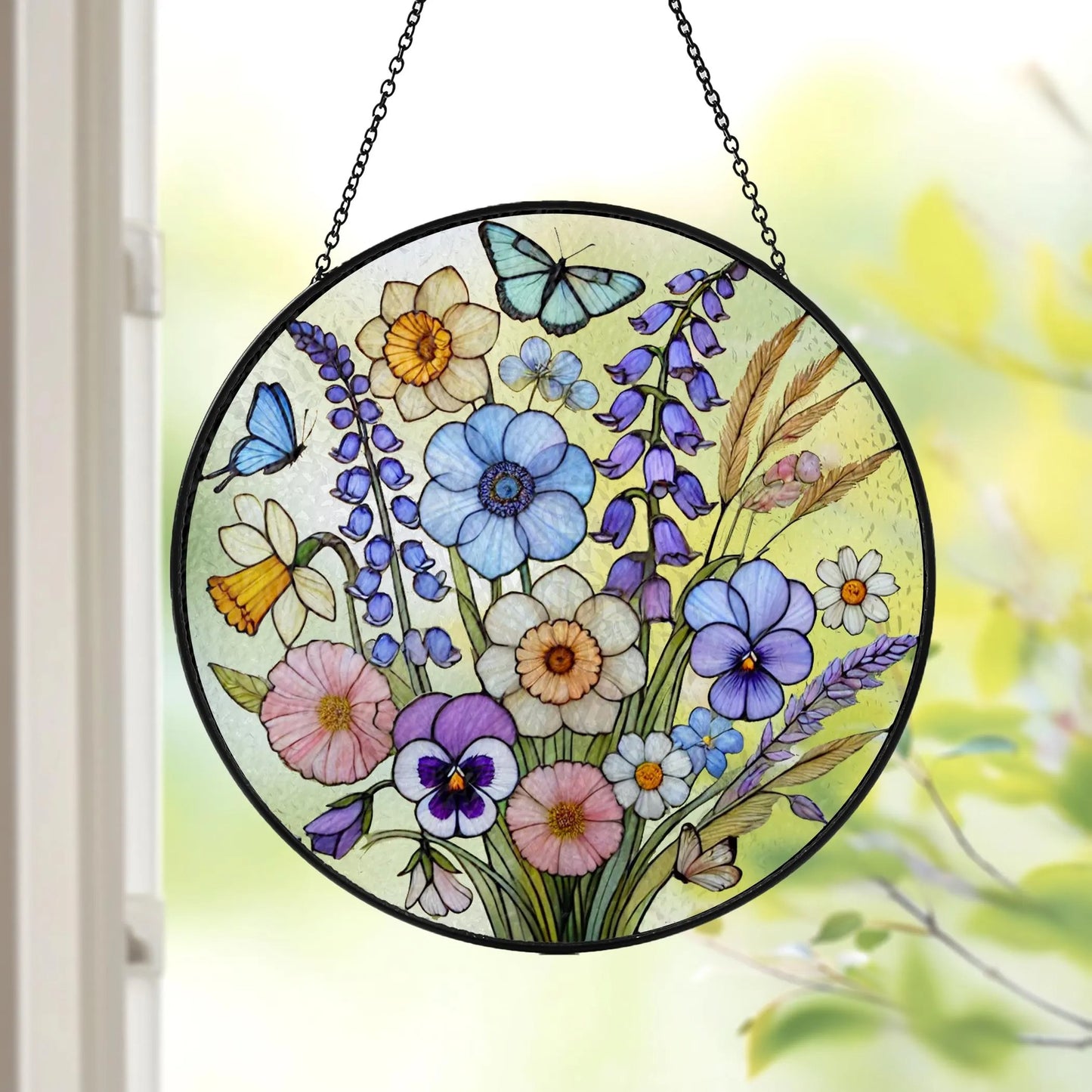 Netecom Wildflower Stained Glass Sun Catcher – Floral Window Hanging, Birth Flower Gift for Flower Lovers and Mother’s Day Gift for Mom