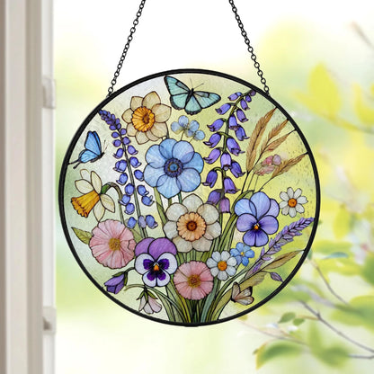 Netecom Wildflower Stained Glass Sun Catcher – Floral Window Hanging, Birth Flower Gift for Flower Lovers and Mother’s Day Gift for Mom
