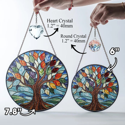 Netecom Personalized Tree of Life Stained Glass Suncatcher, Custom Window Hanging, Crystal Sun Catcher Home Decor Gift, Spiritual Glass Ornament