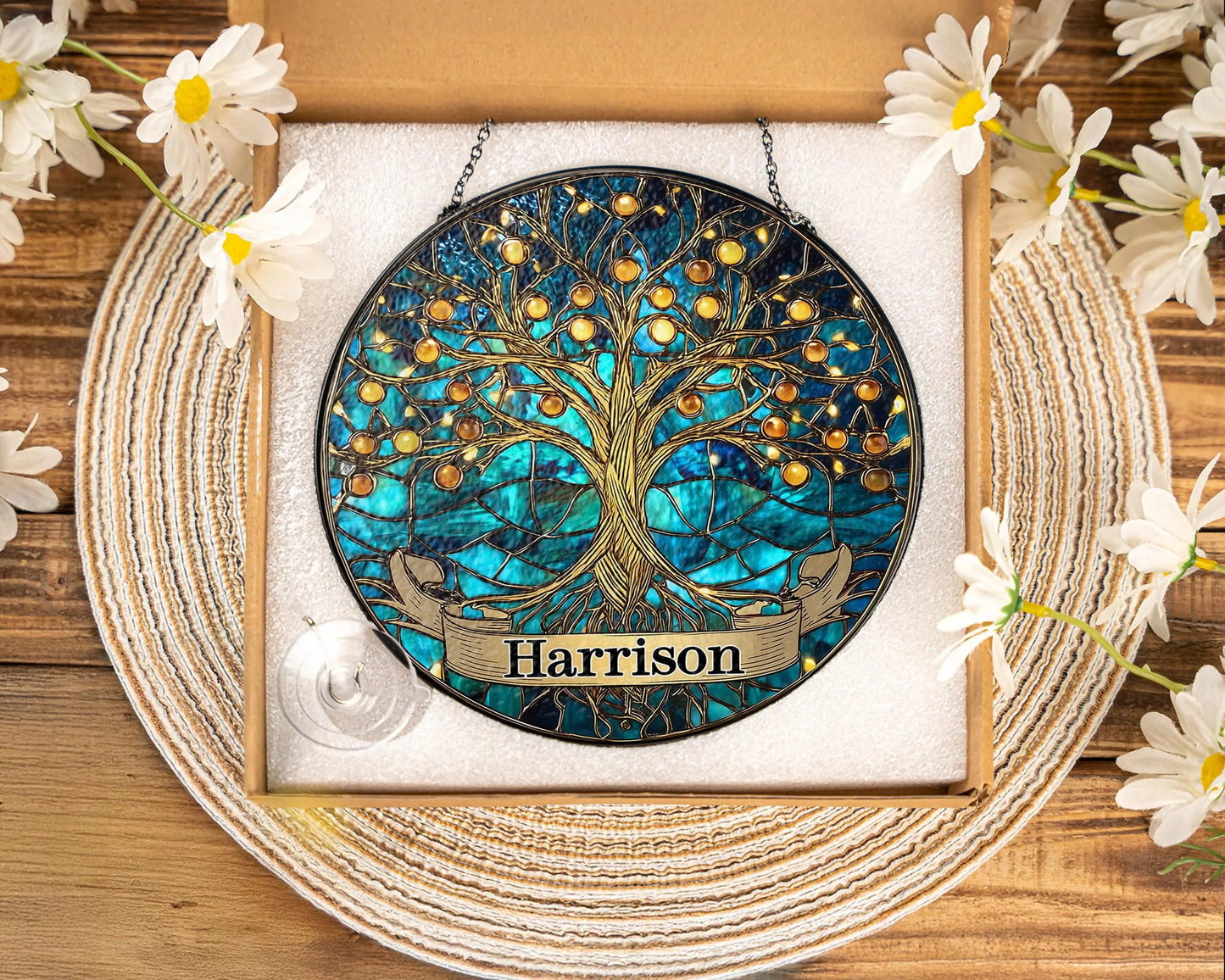 Netecom Personalized Tree of Life Stained Glass Suncatcher – Family Tree Window Hanging, Home Decor, Memorial Gift for Mom Grandma Family