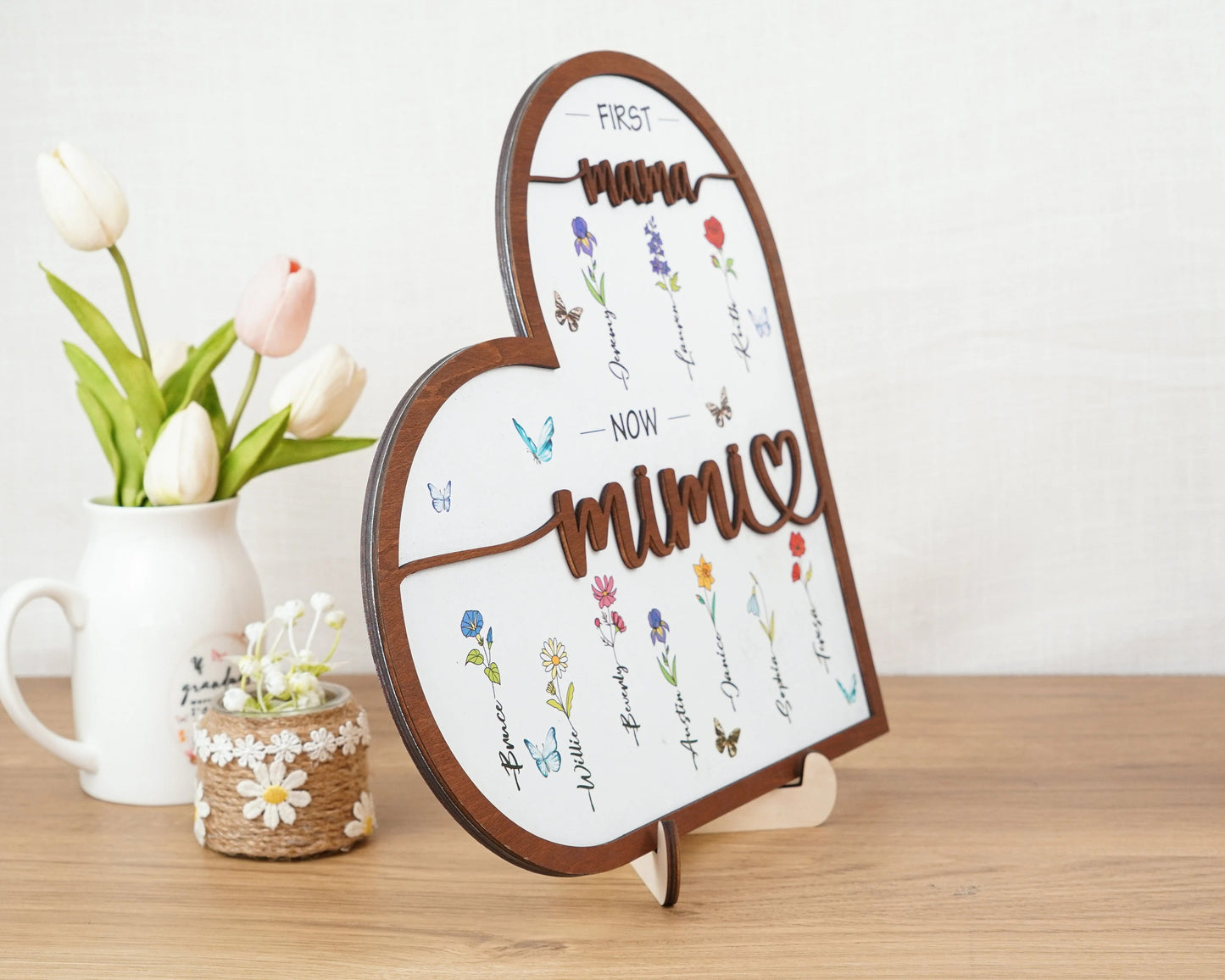 Netecom Personalized Birth Month Flower Wooden Sign Custom Mother's Day Gift for Mom & Nana First Mom Now Grandma Sign Grandmother's Garden Decor Custom Gift for Mom