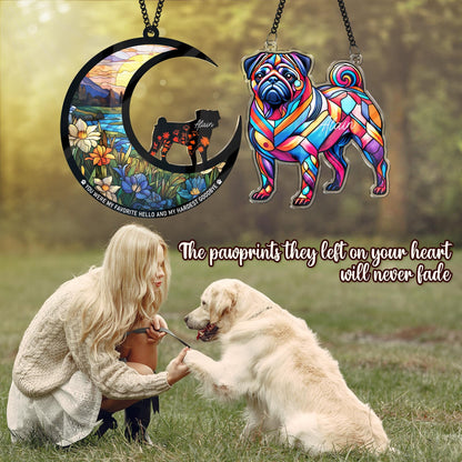 Netecom Pack of 2 Pug Memorial Suncatchers – Dog Remembrance Keepsake, Loss of Dog Memorial Ornament, Pug Decor, Window Hanging