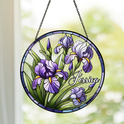 Netecom Iris Flowers Stained Glass Suncatcher – February Birth Month Flower, Wildflower Nature Lover Gift for Mom, Grandma, Couples, Valentine’s Day Gift