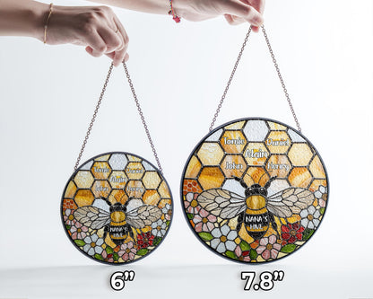 Netecom Personalized Grandma Garden Bee Stained Glass Suncatcher – Honeycomb Bee Window Hanging, Custom Kids Names, Mother’s Day Gift for Grandma and Garden Lovers