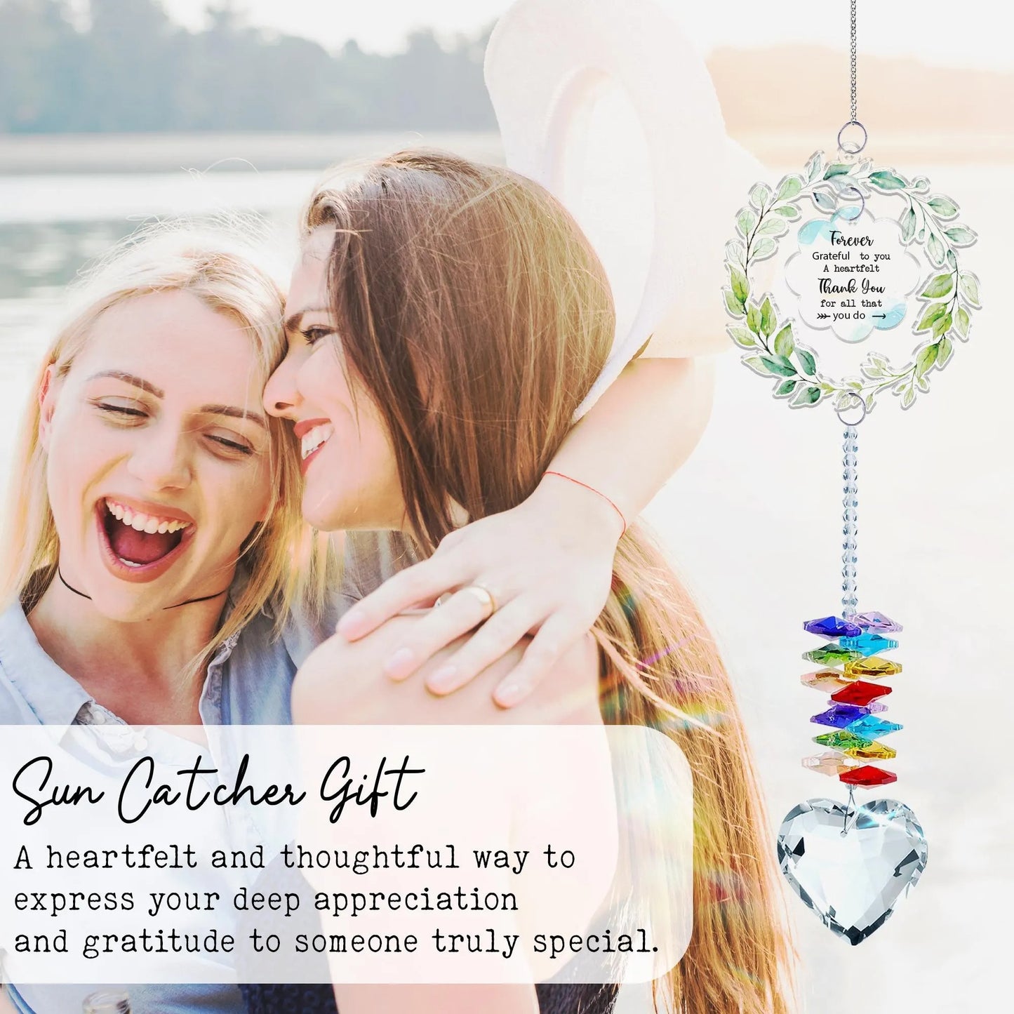 Netecom Thank You Appreciation Crystal Suncatcher Gift for Women, Gratitude Window Hanging, Teacher Thank You Gift, Inspirational Crystal Decor