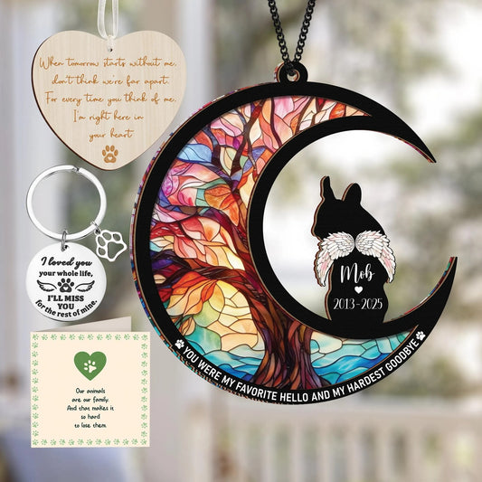 Netecom Boston Terriers Dog Memorial Suncatcher Gift – Pet Loss Ornament, Bereavement Keychain, Sympathy Card, Tree of Life Tribute