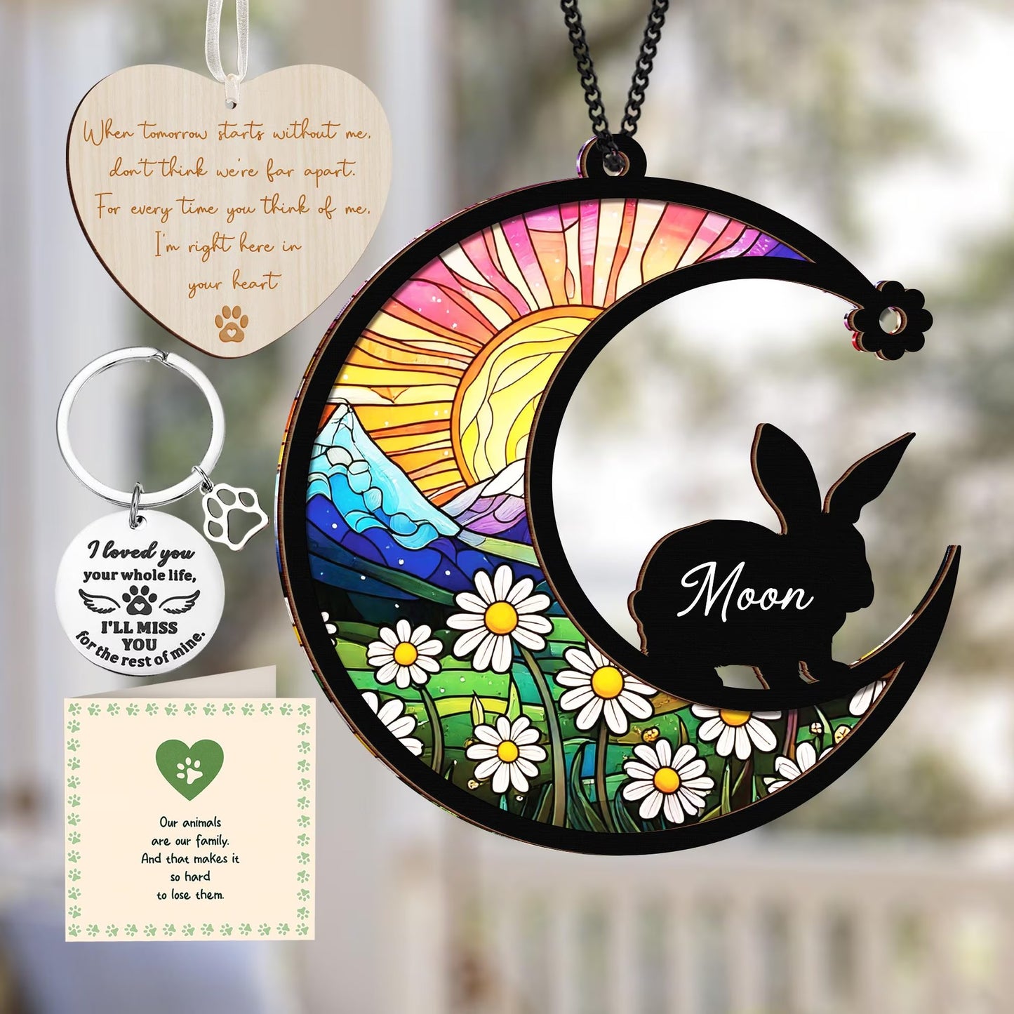 Netecom Rabbit Memorial Suncatcher – Bunny Pet Loss Sympathy Gift, Personalized Pet Memorial Ornament, Remembrance Gift, Window Hanging for Pet Lovers
