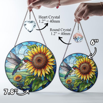 Netecom Hummingbird Sunflower Stained Glass Suncatcher – Window Hanging Bird Ornament and Sympathy Gift for Mom, Indoor Decor, Memory Keepsake