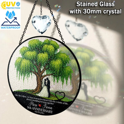 Netecom 9th Anniversary Willow Stained Glass Suncatcher – Personalized Willow Tree Gift, Romantic Keepsake for Couple, Love Anniversary Ornament