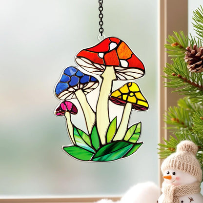 Netecom Mushroom Suncatcher Acrylic Window Hanging, Fly Mushroom Wall Art Decor, Flat 2D Plant Suncatcher, Mushroom Home Decor Gift