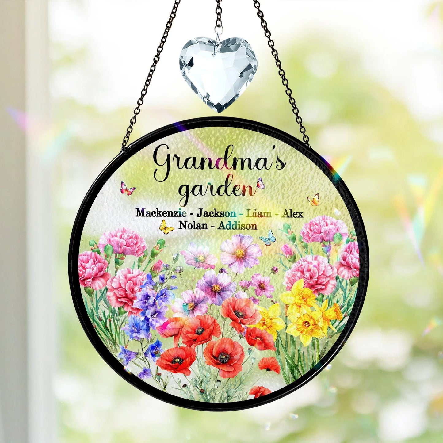 Netecom Personalized Birth Flowers Stained Glass Suncatcher – Custom Grandma’s Garden Gift, Floral Gift for Mom Grandma from Grandkids