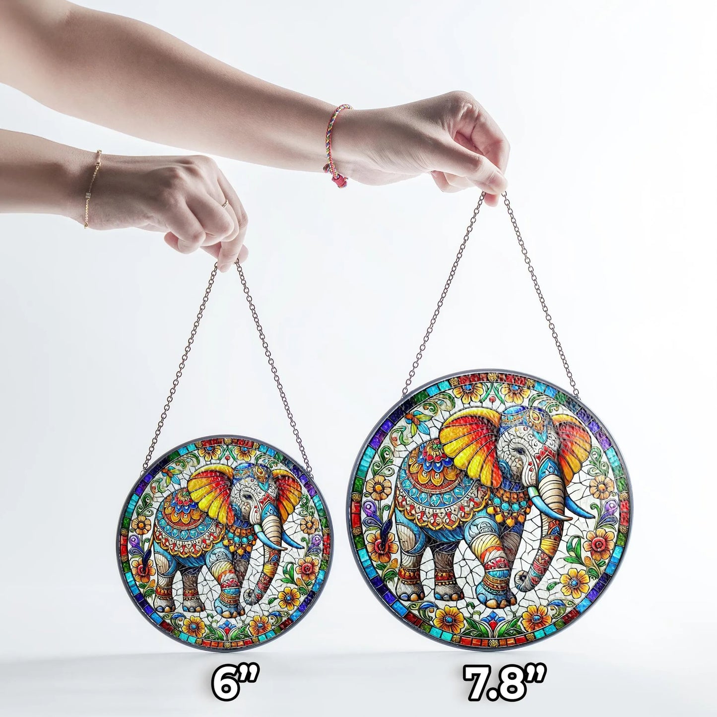 Netecom Elephant Stained Glass Suncatcher – Mandala Elephant Window Hanging Decor, Nature Animal Art, Gift for Elephant Lovers, Mom and Friends