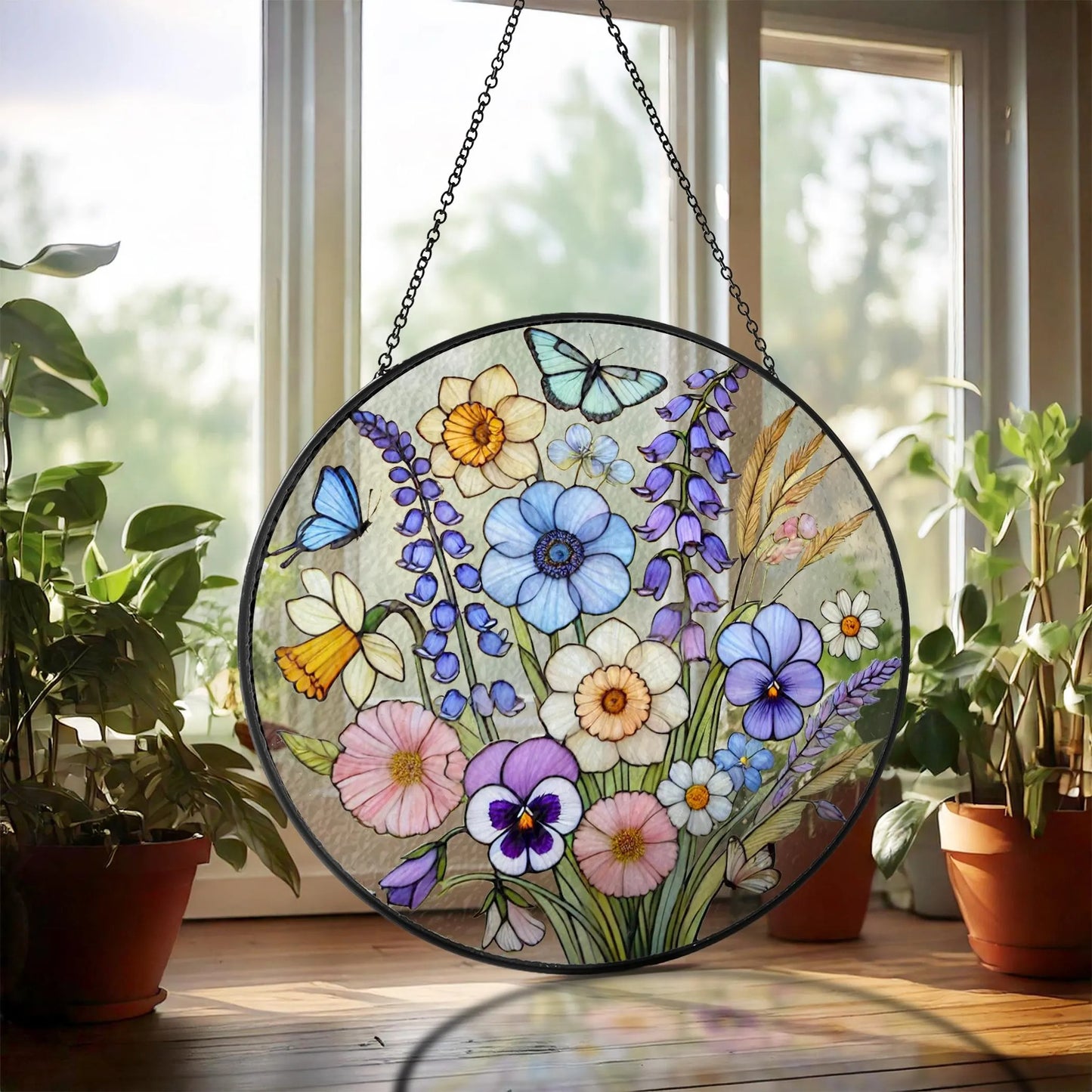 Netecom Wildflower Stained Glass Sun Catcher – Floral Window Hanging, Birth Flower Gift for Flower Lovers and Mother’s Day Gift for Mom
