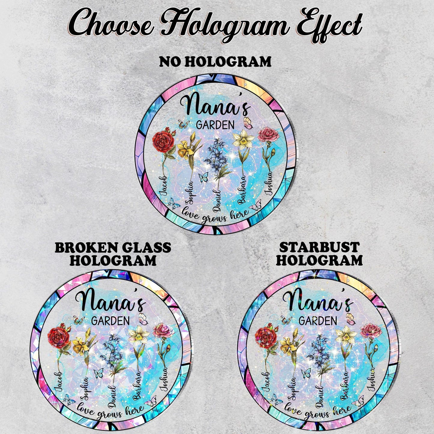 Netecom Personalized Mother’s Day Gift for Grandma – Grandma's Garden Hologram Suncatcher, Custom Birth Flower Crystal Window Hanging