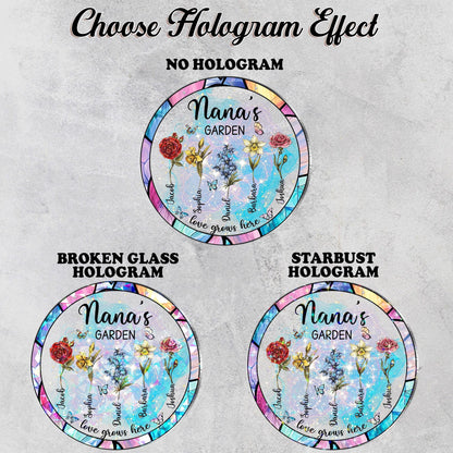 Netecom Personalized Mother’s Day Gift for Grandma – Grandma's Garden Hologram Suncatcher, Custom Birth Flower Crystal Window Hanging
