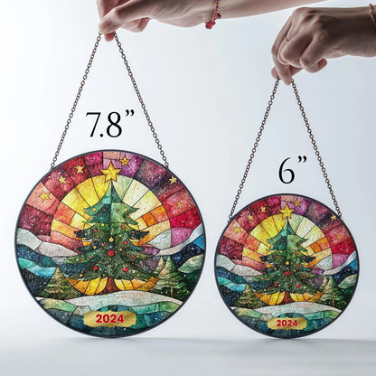 Netecom Christmas Tree Stained Glass Suncatcher, Holiday Window Hanging Ornament, Festive Glass Decor, Gift for Home, Xmas SunCatcher