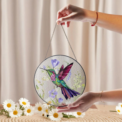 Netecom Stained Glass Hummingbird Suncatcher – Bird Glass Art, Wild Flower Window Hanging, Perfect Gift for Hummingbird Lovers, Indoor Decor, Women’s Gift