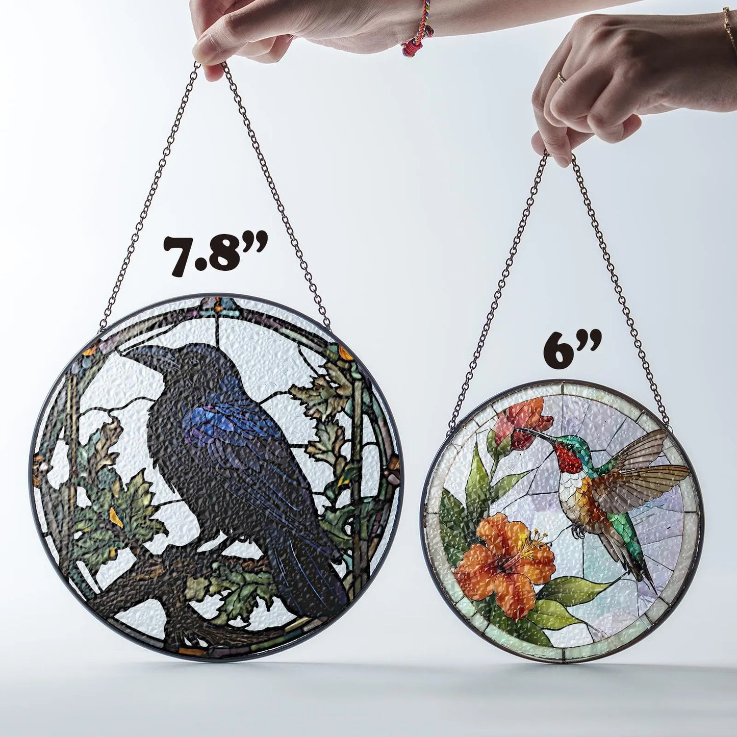 Netecom Raven Stained Glass Suncatcher – Gothic Crow and Dead Leaves Window Hanging, Dark Nature Decor for Garden, Housewarming Gift