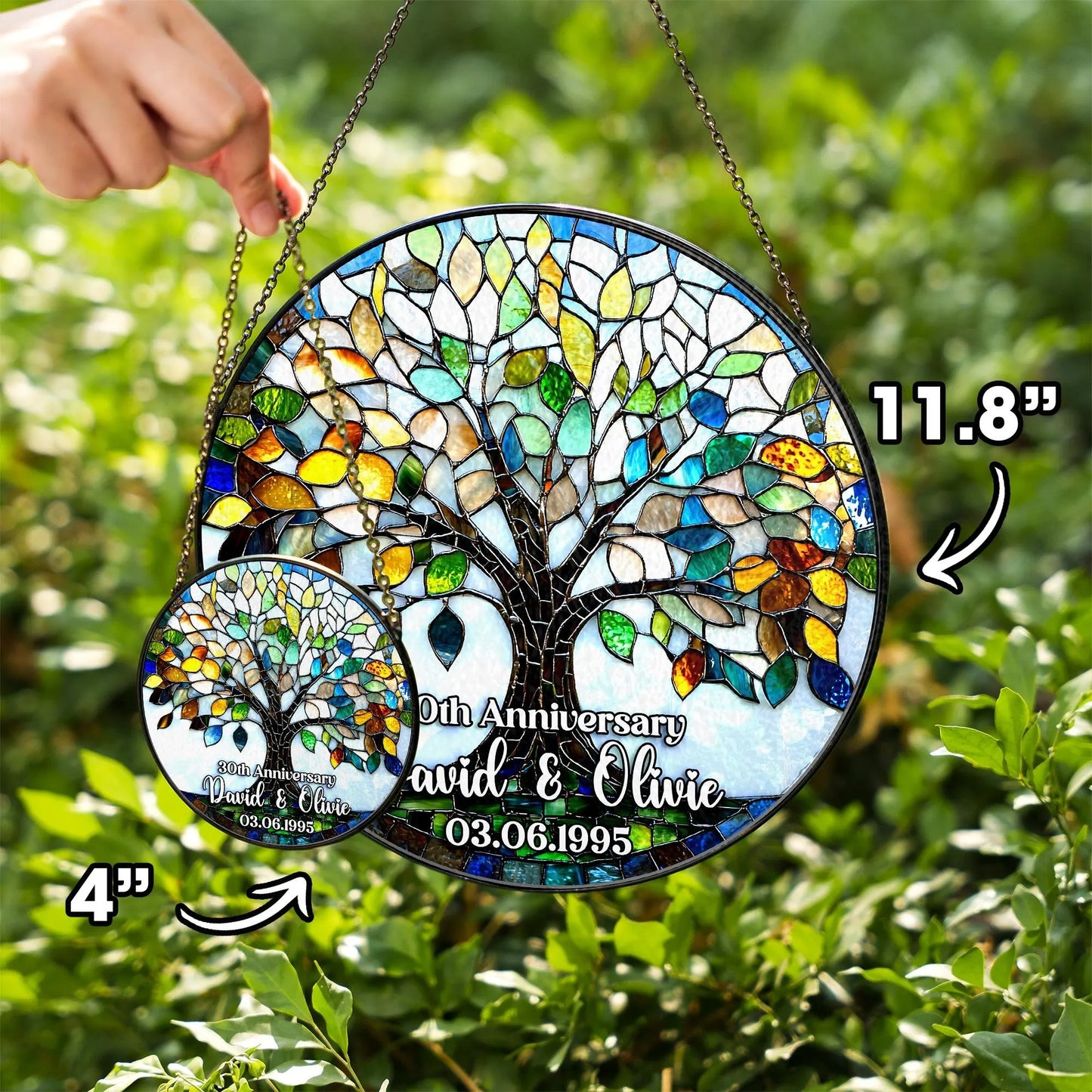 Netecom Personalized 50th Anniversary Tree of Life Suncatcher – Golden Wedding Window Hanging, Custom Tree of Life Glass Gift for Couples Parents Grandma Grandpa