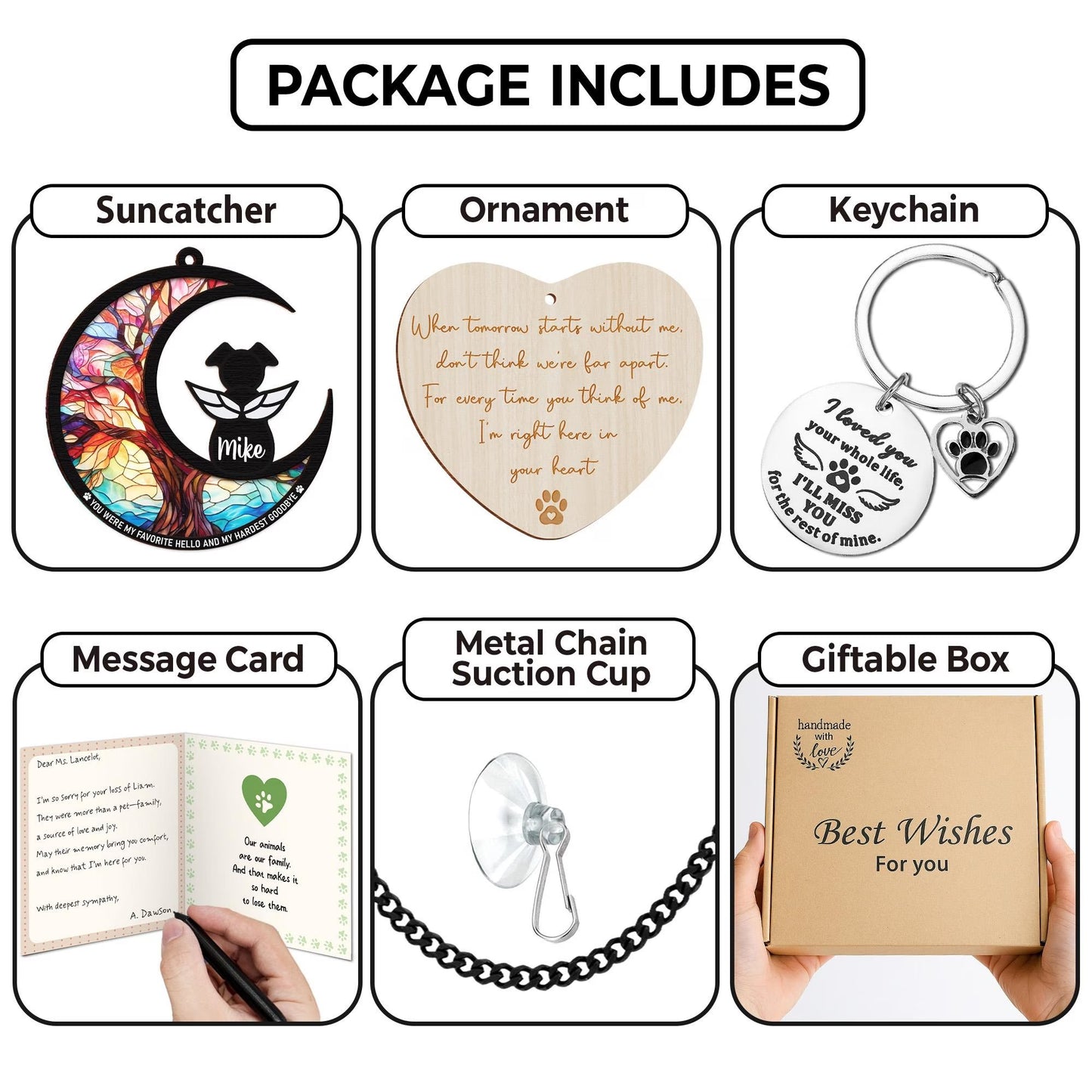 Netecom Personalized Dog Memorial Suncatcher Gift Set – Pet Loss Ornament, Sympathy Keychain and Card, You Were My Favorite Hello Remembrance Gift