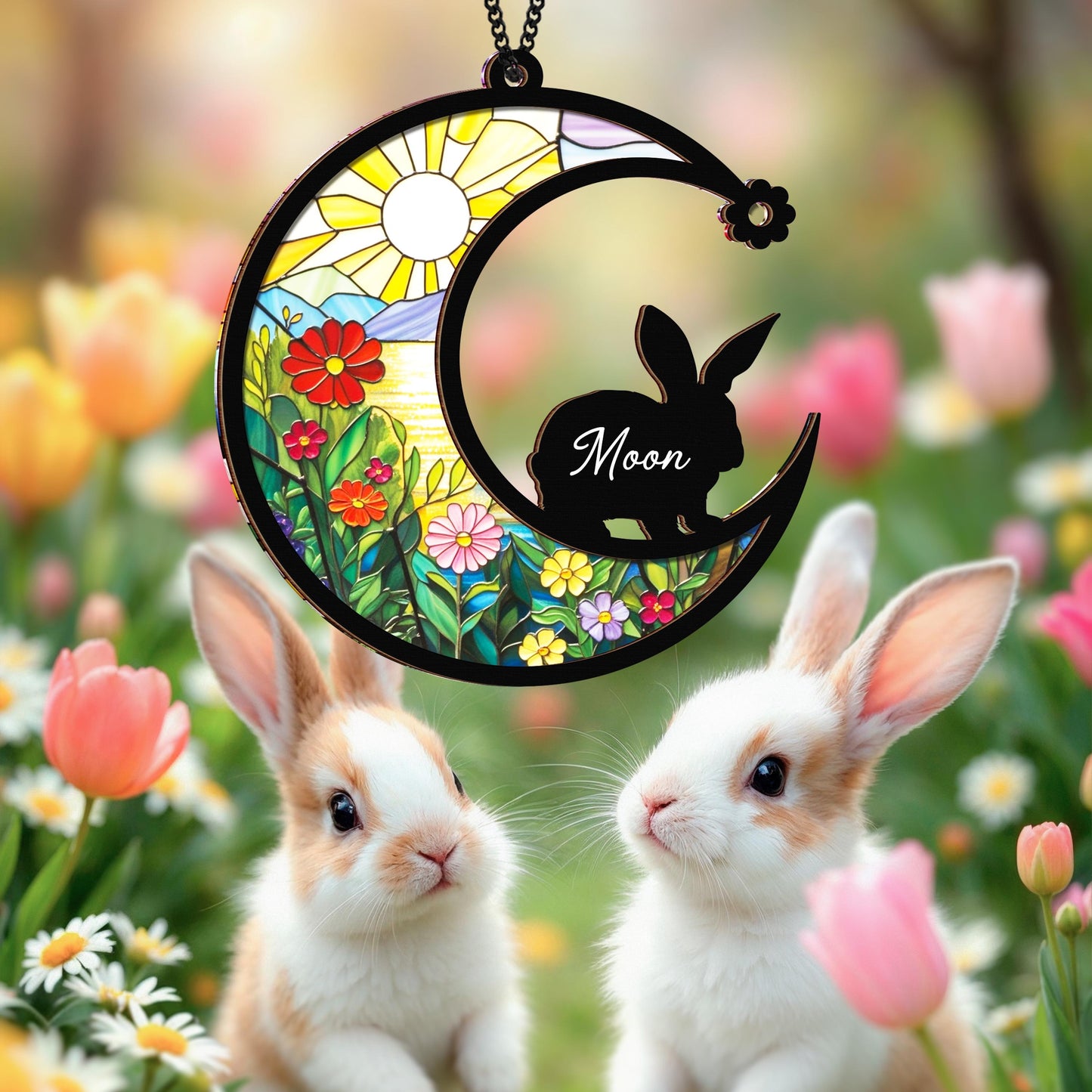 Netecom Rabbit Memorial Suncatcher – Bunny Pet Loss Sympathy Gift, Personalized Pet Memorial Ornament, Remembrance Gift, Window Hanging for Pet Lovers