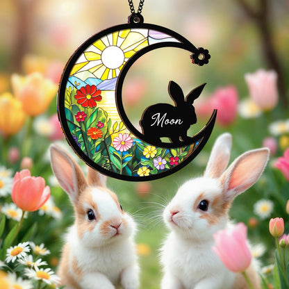 Netecom Rabbit Memorial Suncatcher – Bunny Pet Loss Sympathy Gift, Personalized Pet Memorial Ornament, Remembrance Gift, Window Hanging for Pet Lovers