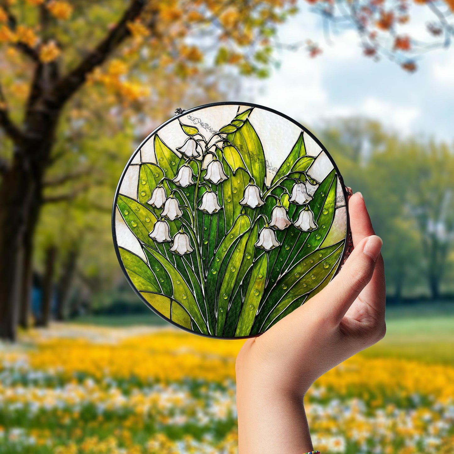 Netecom Lily of the Valley Glass Suncatcher – Spring Flower Ornament, Window Hanging Home Decor, New House Gift for Mom, Nana Mother