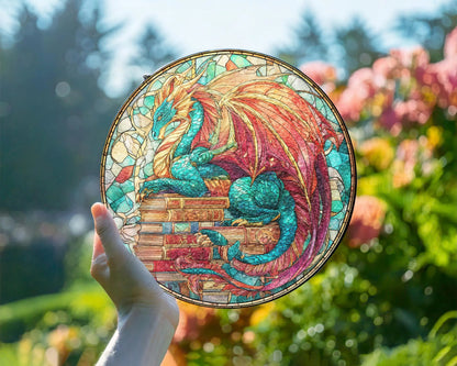 Netecom Fantasy Dragon Book Stained Glass Suncatcher – Magical Window Hanging for Book Lovers, Fantasy Fans, Book Clubs